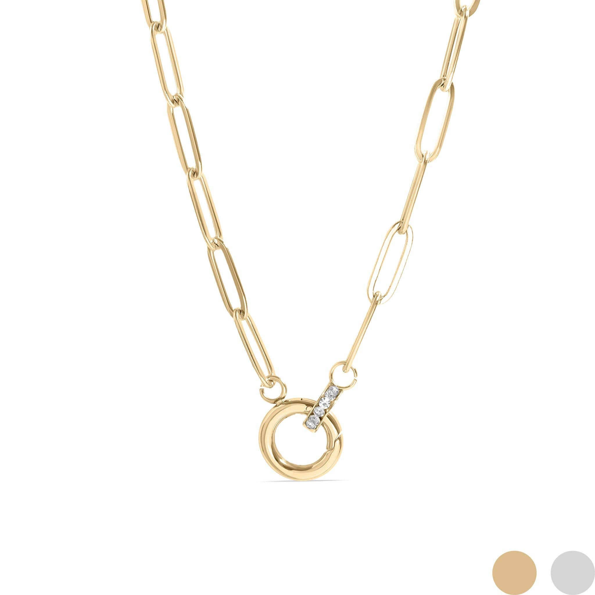 18K Gold Paperclip Rhinestone Charm Holder Necklace