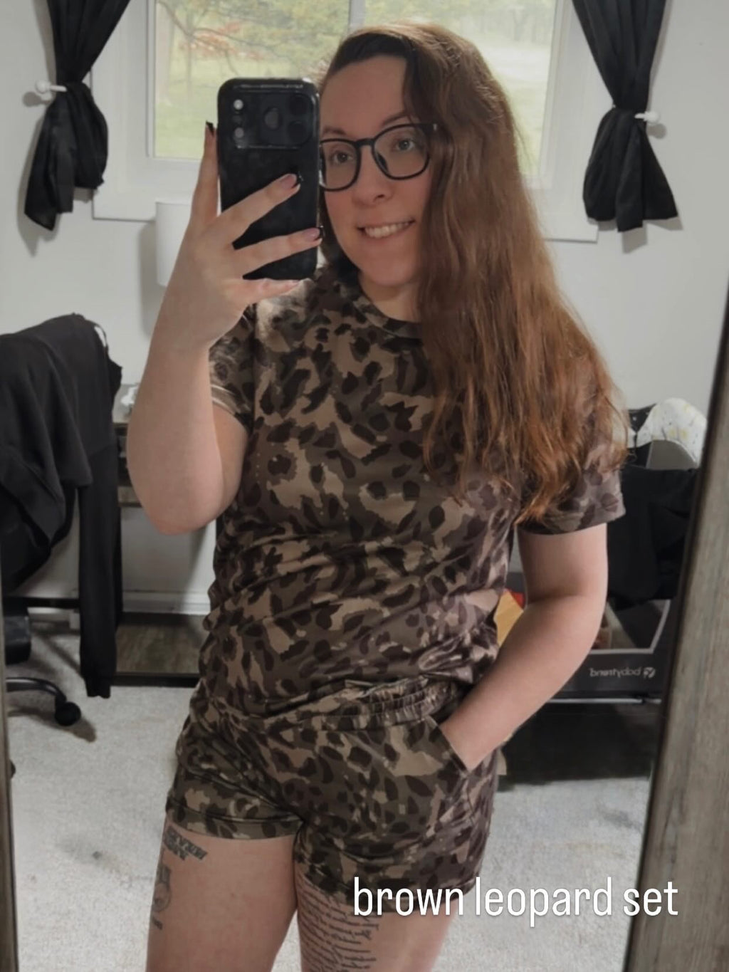Brown Leopard Print Crew Neck Short Set