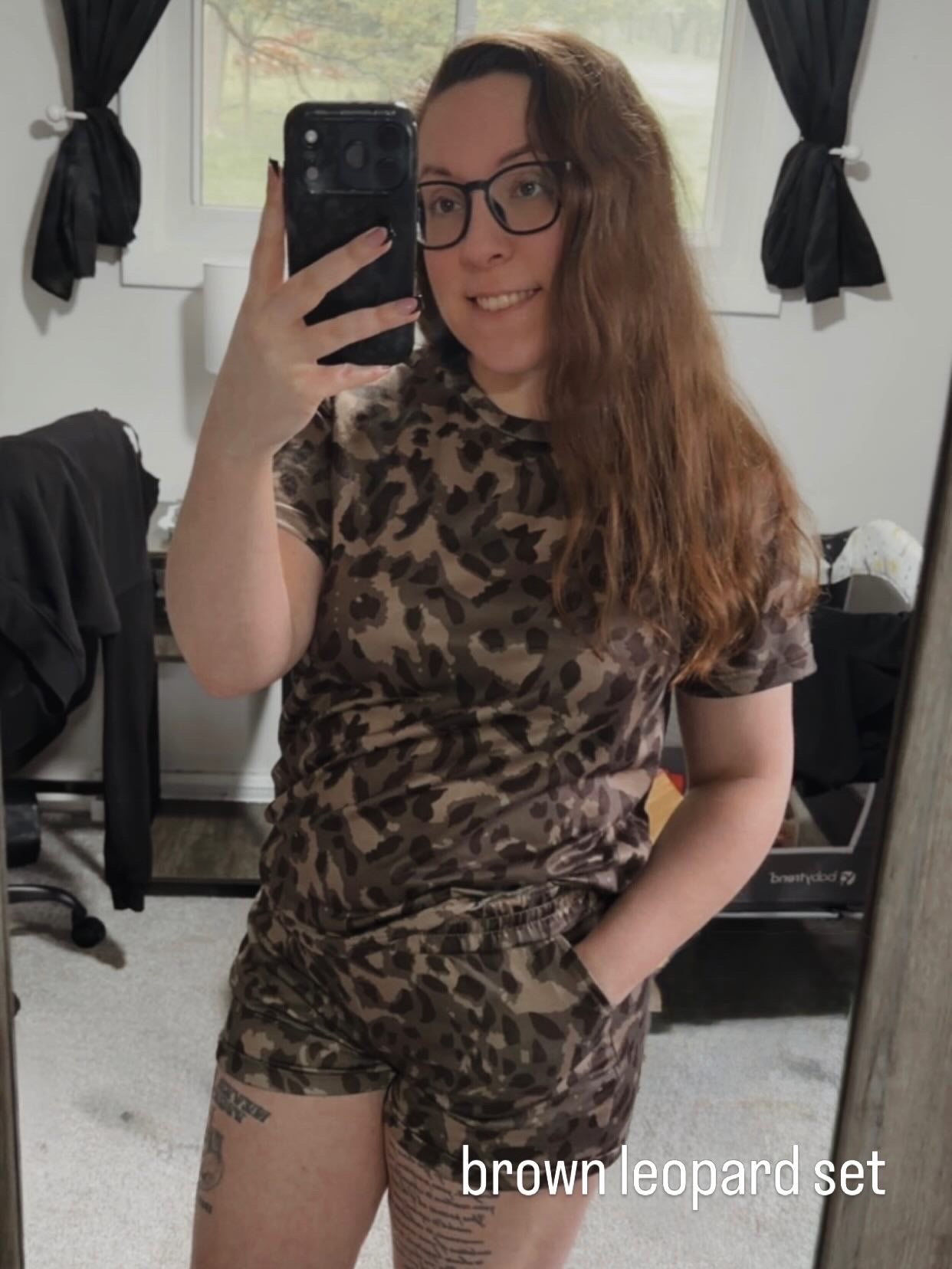 Brown Leopard Print Crew Neck Short Set