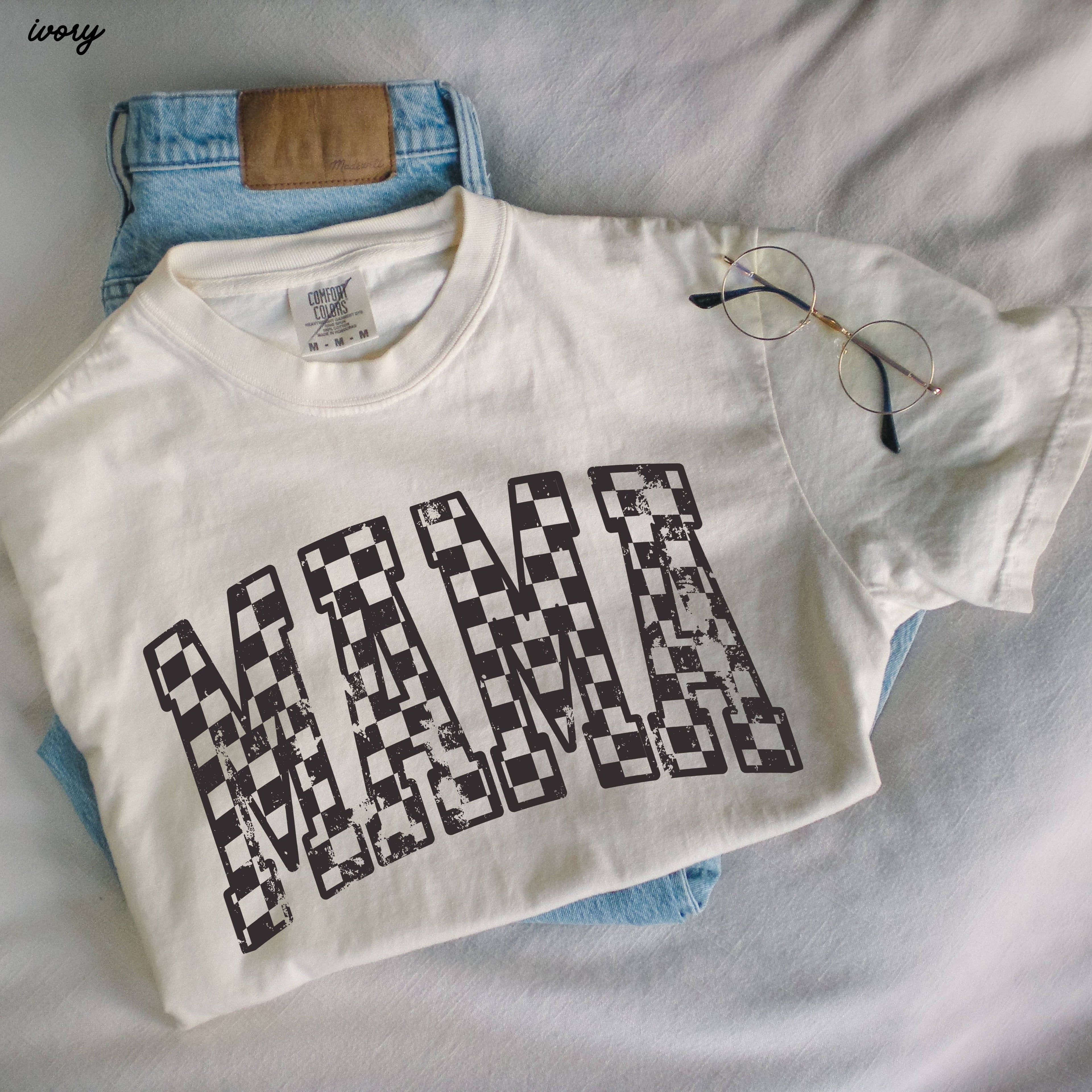 Mama Outline Checkered Tee