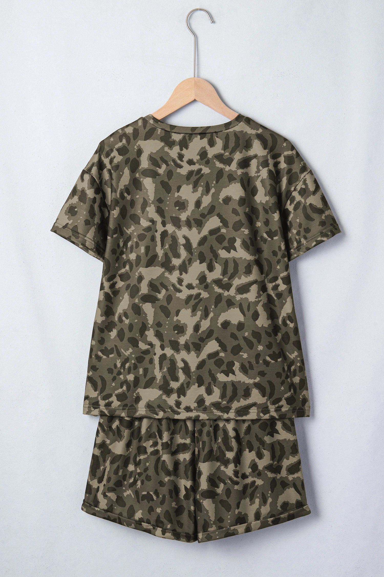 Brown Leopard Print Crew Neck Short Set