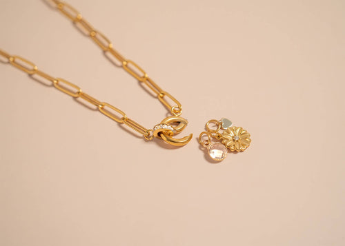 18K Gold Paperclip Rhinestone Charm Holder Necklace